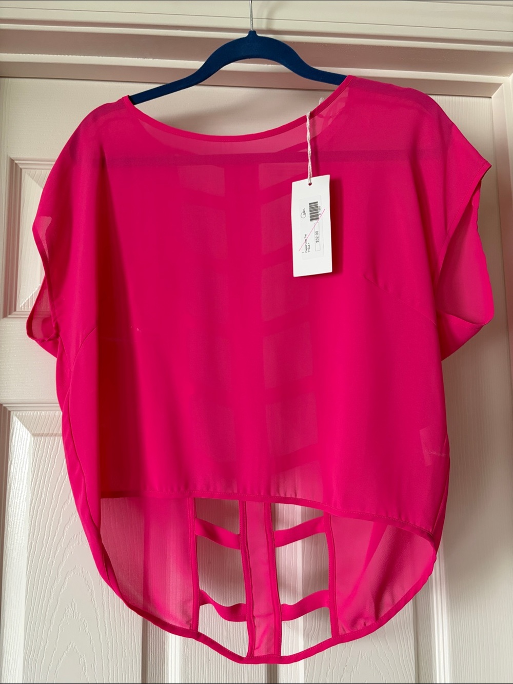 Lush Bright Fuchsia Sheer High-Low Top. Very cute. NWT but someone tried on.